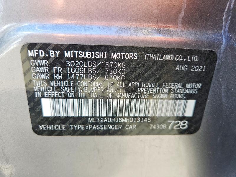 71860226 :رقم المزاد ، ML32AUHJ6MH013145 vin ، 2021 Mitsubishi Mirage مزاد بيع