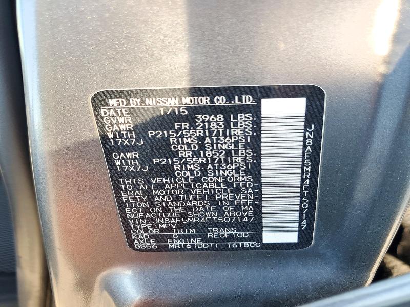 2015 Nissan Juke მანქანა იყიდება აუქციონზე, vin: JN8AF5MR4FT507147, აუქციონის ნომერი: 72208056