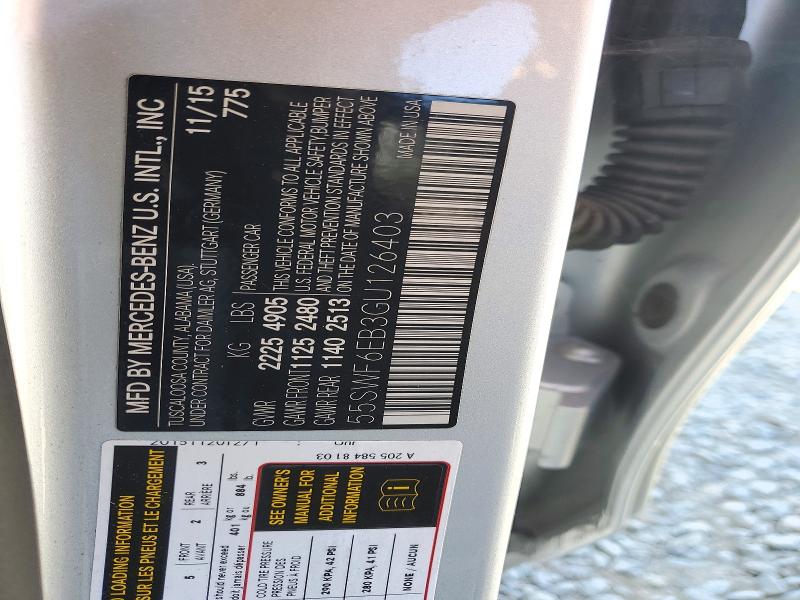 2016 Mercedes-benz C მანქანა იყიდება აუქციონზე, vin: 55SWF6EB3GU126403, აუქციონის ნომერი: 71890186