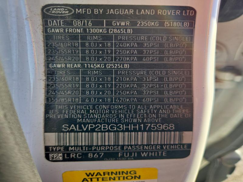 Aukcja sprzedaży 2017 Land Rover Range Rover Evoque, vin: SALVP2BG3HH175968, numer aukcji: 72541456