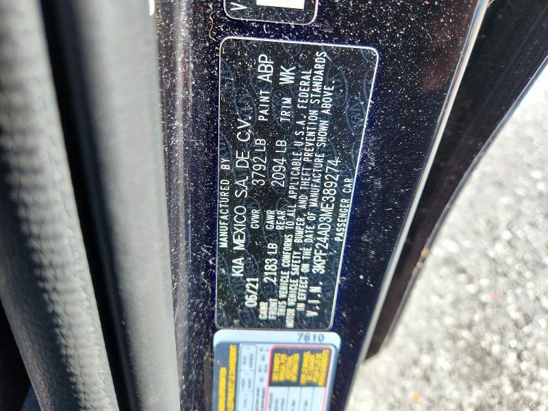 Aukcja sprzedaży 2021 Kia Forte, vin: 3KPF24AD3ME389274, numer aukcji: 72139226