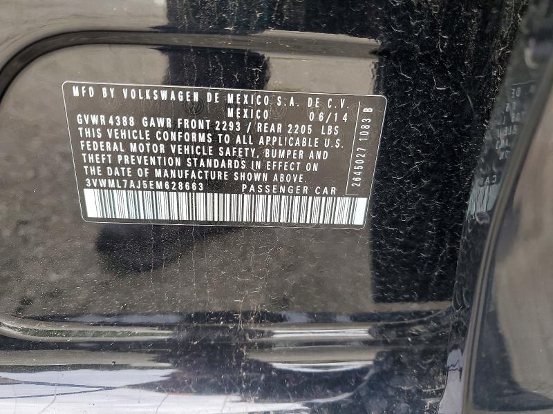2014 Volkswagen Jetta მანქანა იყიდება აუქციონზე, vin: 3VWML7AJ5EM628663, აუქციონის ნომერი: 70531156
