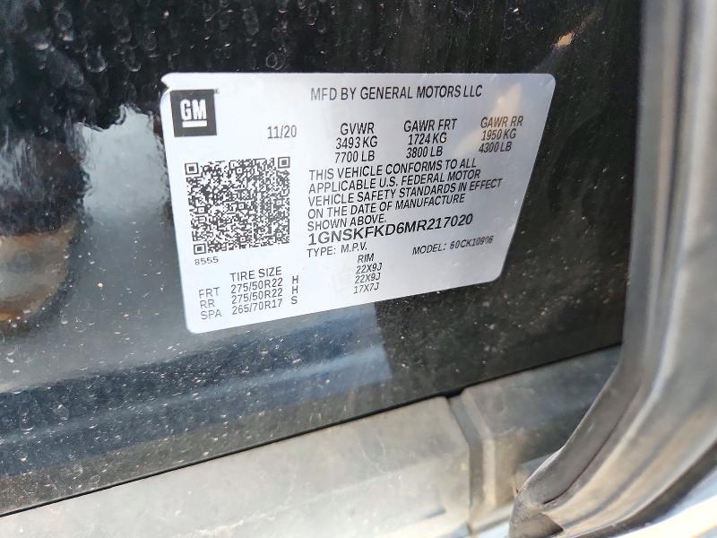 73103206 :رقم المزاد ، 1GNSKFKD6MR217020 vin ، 2021 Chevrolet Suburban مزاد بيع