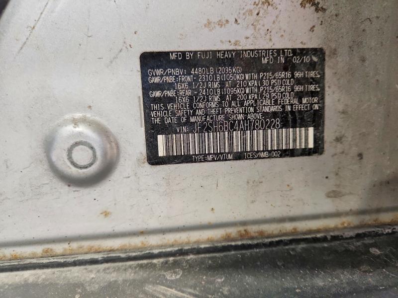 2010 Subaru Forester მანქანა იყიდება აუქციონზე, vin: JF2SH6BC4AH780228, აუქციონის ნომერი: 70409306