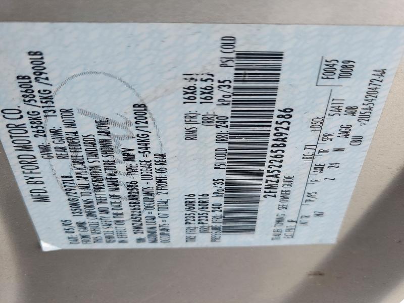 2005 Ford Freestar მანქანა იყიდება აუქციონზე, vin: 2FMZA52265BA92586, აუქციონის ნომერი: 72279606