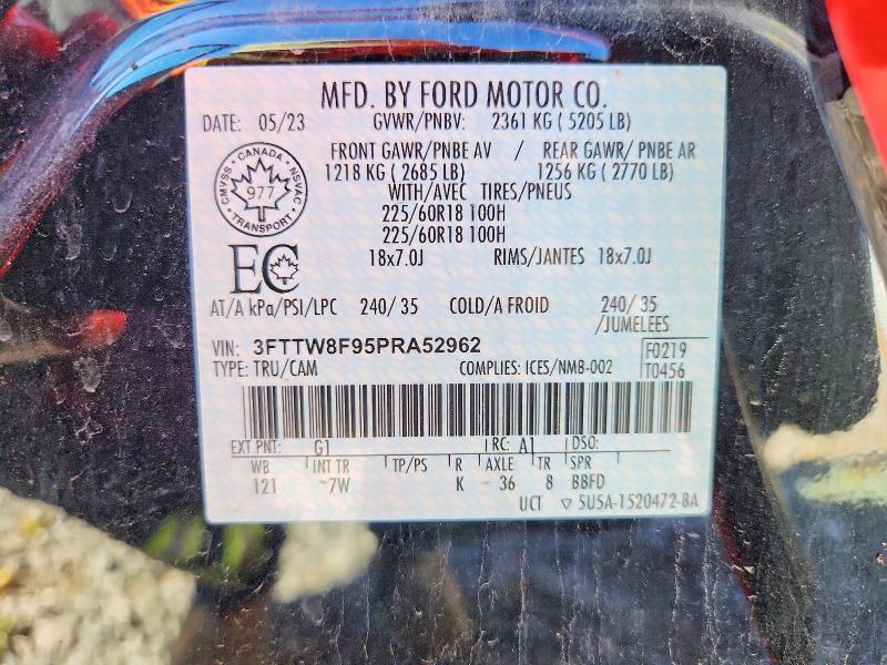 2023 Ford Maverick მანქანა იყიდება აუქციონზე, vin: 3FTTW8F95PRA52962, აუქციონის ნომერი: 71603196