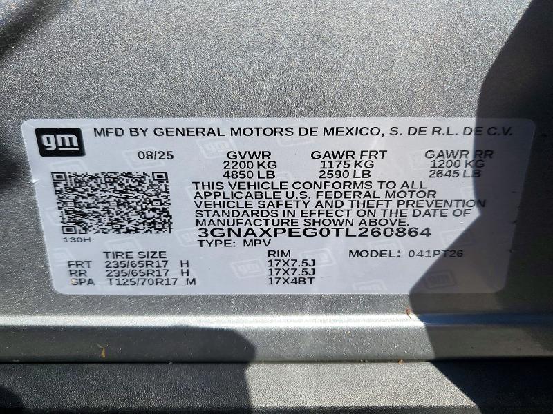 Aukcja sprzedaży 2026 Chevrolet Equinox, vin: 3GNAXPEG0TL260864, numer aukcji: 71810056