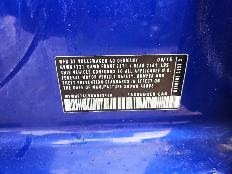2016 Volkswagen Golf R მანქანა იყიდება აუქციონზე, vin: WVWUF7AU5GW093468, აუქციონის ნომერი: 70697216