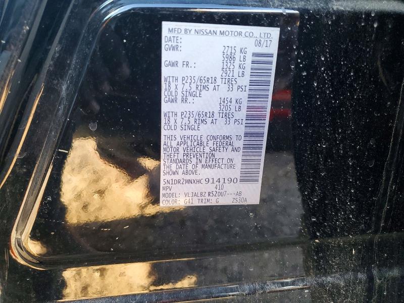 Aukcja sprzedaży 2017 Nissan Pathfinder, vin: 5N1DR2MNXHC914190, numer aukcji: 72014856
