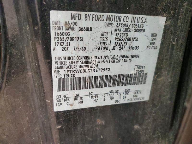 72501516 :رقم المزاد ، 1FTRW08L31KE19552 vin ، 2001 Ford F150 مزاد بيع
