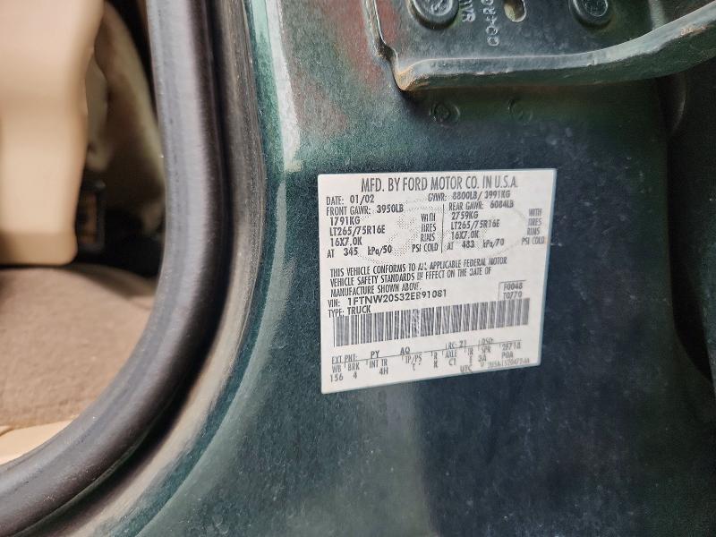 Auction sale of the 2002 Ford F250, vin: 1FTNW20S32EB91081, lot number: 71258386