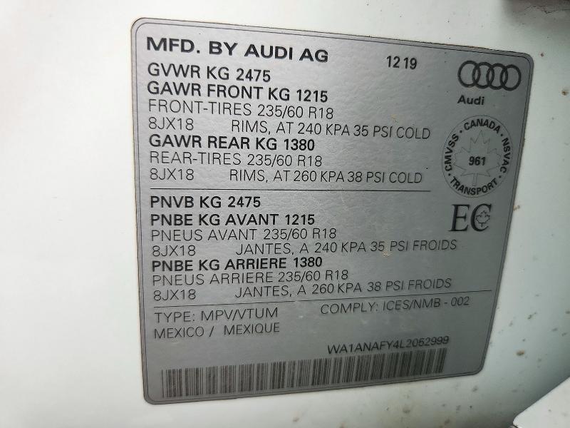 Продажа на аукционе авто 2020 Audi Q5, vin: WA1ANAFY4L2052999, номер лота: 72501106