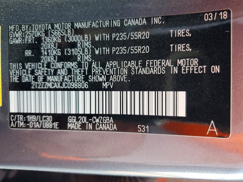 Продаж на аукціоні авто 2018 Lexus Rx 350, vin: 2T2ZZMCAXJC098806, номер лоту: 70984416