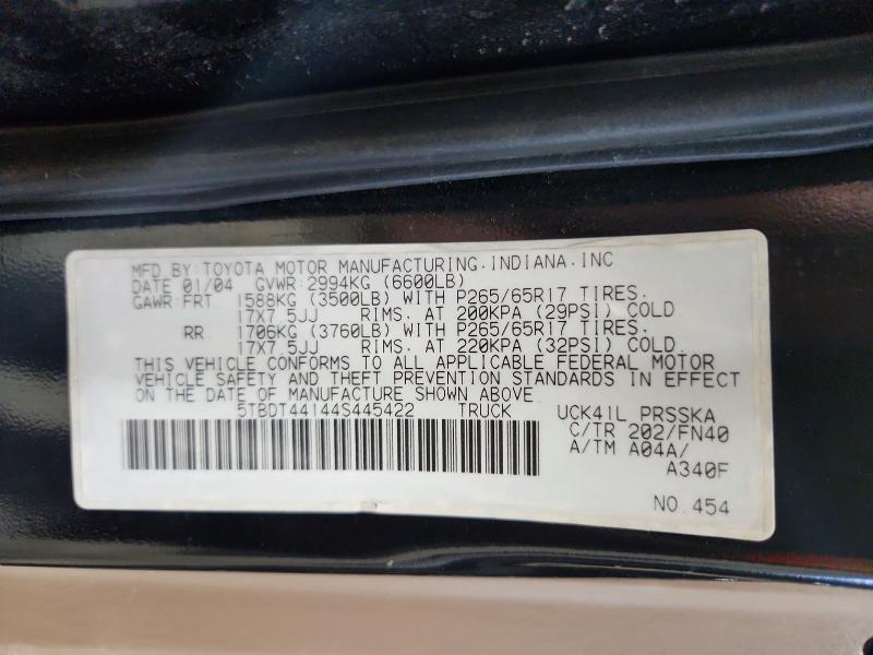 Aukcja sprzedaży 2004 Toyota Tundra, vin: 5TBDT44144S445422, numer aukcji: 71791196