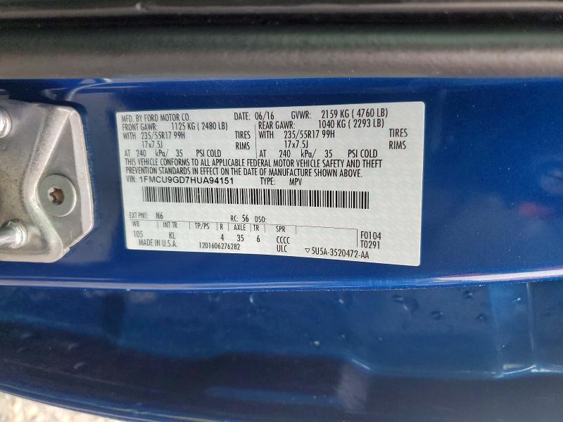 73164606 :رقم المزاد ، 1FMCU9GD7HUA94151 vin ، 2017 Ford Escape مزاد بيع
