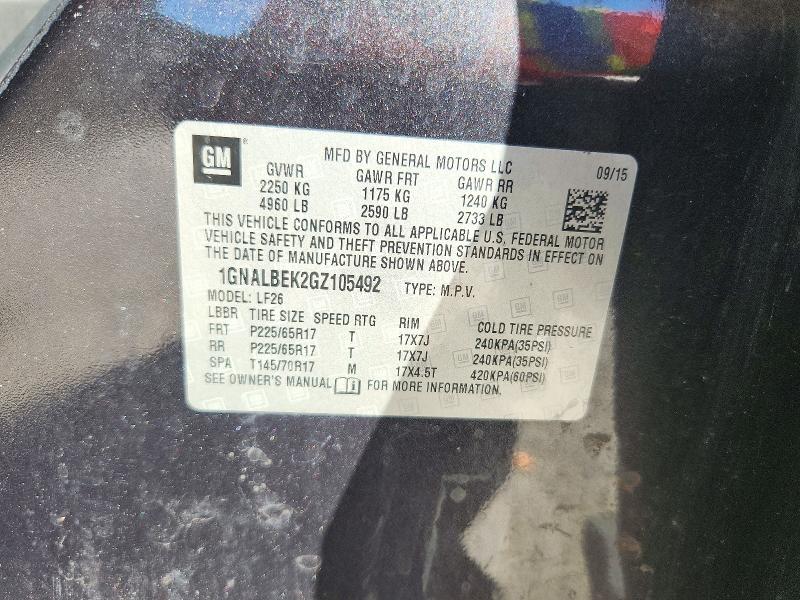 72305516 :رقم المزاد ، 1GNALBEK2GZ105492 vin ، 2016 Chevrolet Equinox مزاد بيع