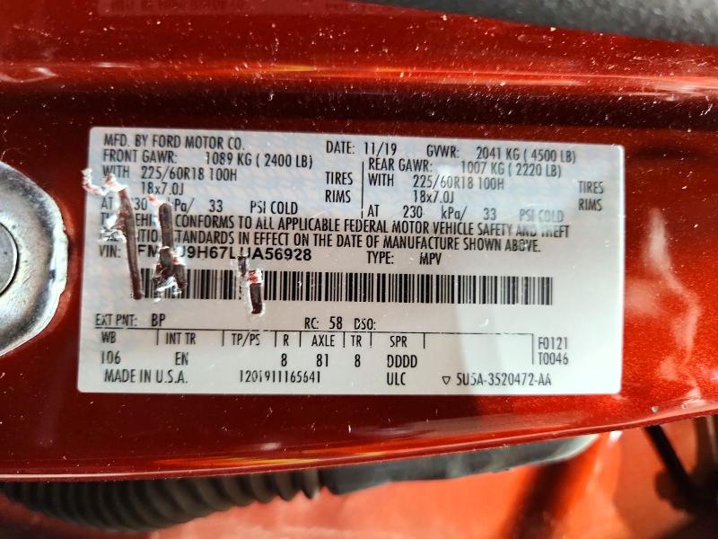 2020 Ford Escape მანქანა იყიდება აუქციონზე, vin: 1FMCU9H67LUA56928, აუქციონის ნომერი: 71917716