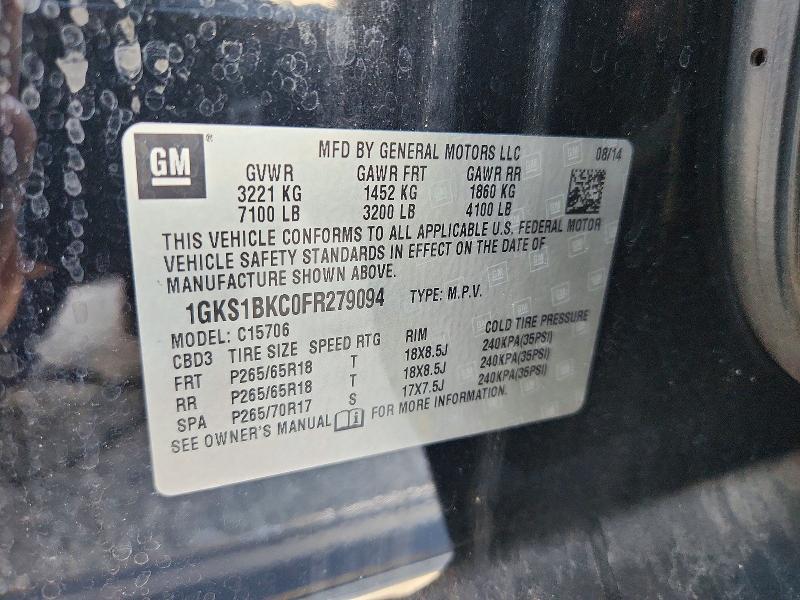 Продаж на аукціоні авто 2015 Gmc Yukon, vin: 1GKS1BKC0FR279094, номер лоту: 72039356