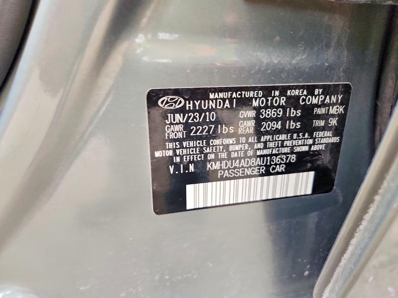 71452986 :رقم المزاد ، KMHDU4AD8AU136378 vin ، 2010 Hyundai Elantra مزاد بيع