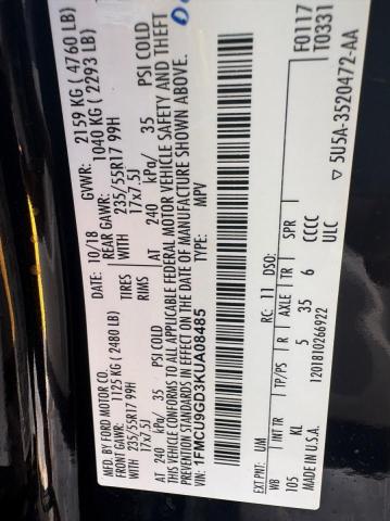 Продаж на аукціоні авто 2019 Ford Escape, vin: 1FMCU9GD3KUA08485, номер лоту: 72250516