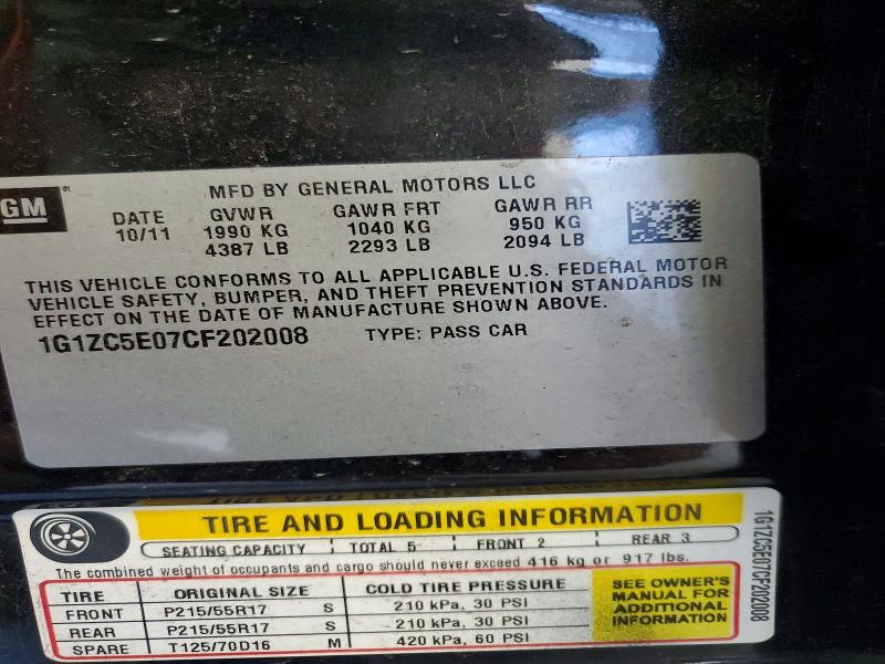 71768966 :رقم المزاد ، 1G1ZC5E07CF202008 vin ، 2012 Chevrolet Malibu مزاد بيع
