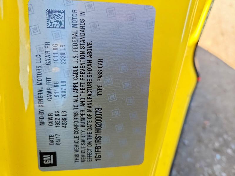 71656336 :رقم المزاد ، 1G1FB1RS1H0200078 vin ، 2017 Chevrolet Camaro مزاد بيع