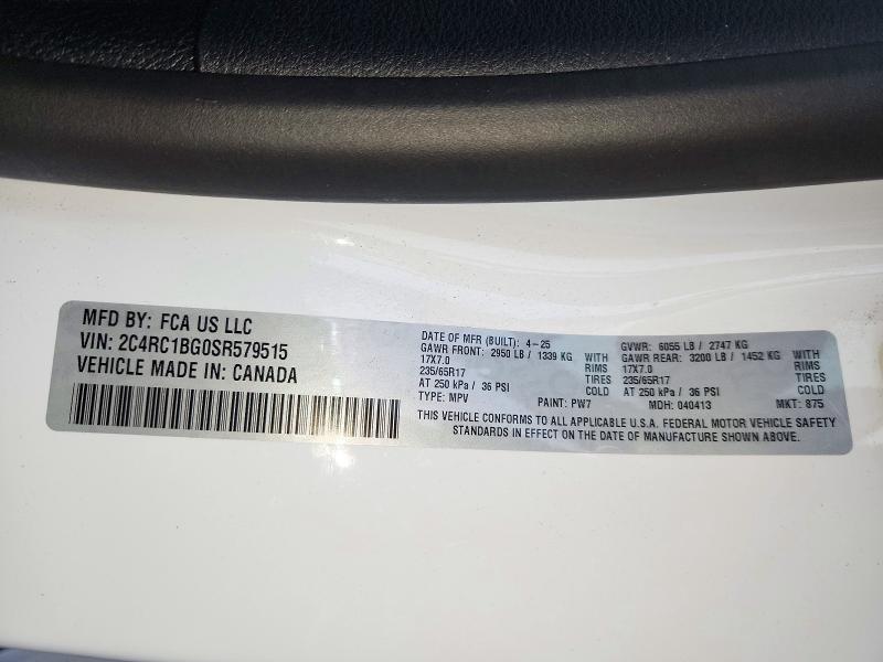 2025 Chrysler Pacifica მანქანა იყიდება აუქციონზე, vin: 2C4RC1BG0SR579515, აუქციონის ნომერი: 72562906