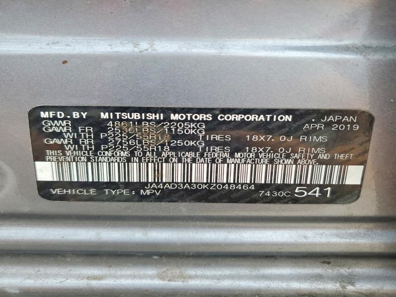 71501856 :رقم المزاد ، JA4AD3A30KZ048464 vin ، 2019 Mitsubishi Outlander مزاد بيع
