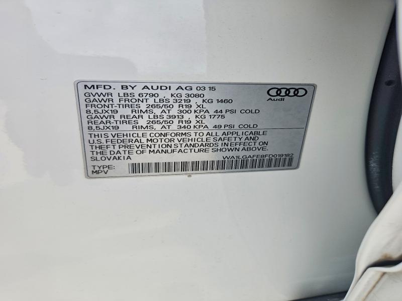 Aukcja sprzedaży 2015 Audi Q7, vin: WA1LGAFE8FD019182, numer aukcji: 70830116