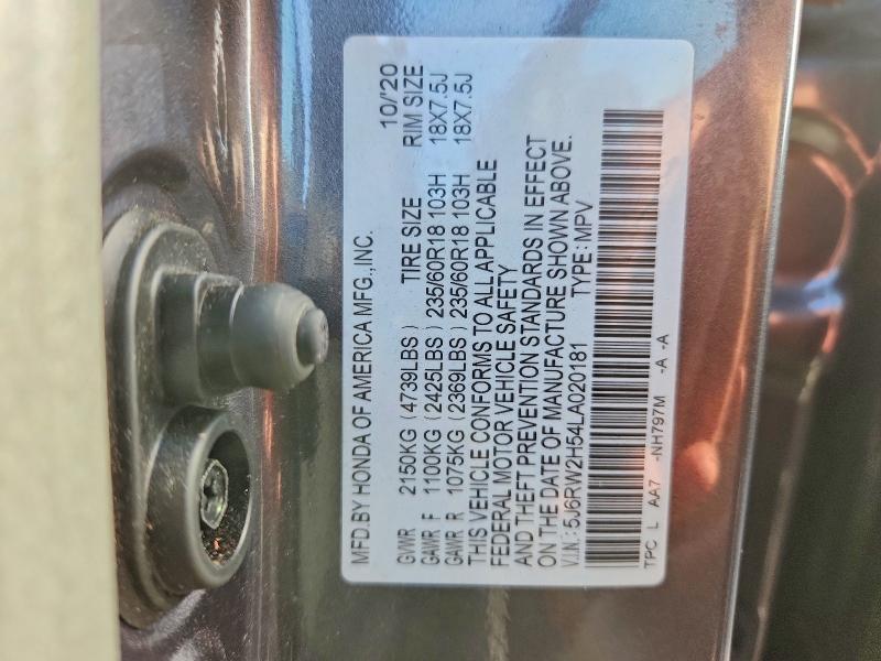 71179086 :رقم المزاد ، 5J6RW2H54LA020181 vin ، 2020 Honda Cr-v مزاد بيع