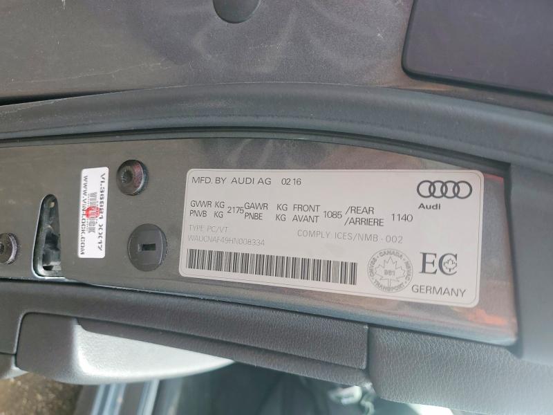 Aukcja sprzedaży 2017 Audi A4, vin: WAUCNAF49HN008334, numer aukcji: 71234976