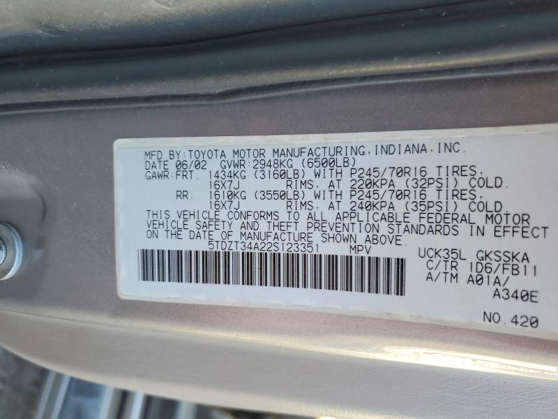 Aukcja sprzedaży 2002 Toyota Sequoia, vin: 5TDZT34A22S123351, numer aukcji: 71686196