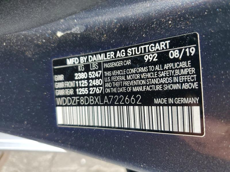 71377936 :رقم المزاد ، WDDZF8DBXLA722662 vin ، 2020 Mercedes-benz E مزاد بيع