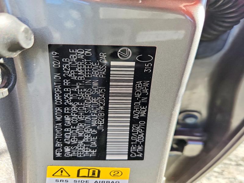71687146 :رقم المزاد ، JTHB21B19K2034751 vin ، 2019 Lexus Es مزاد بيع