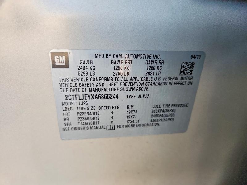 2010 Gmc Terrain მანქანა იყიდება აუქციონზე, vin: 2CTFLJEYXA6366244, აუქციონის ნომერი: 71454556