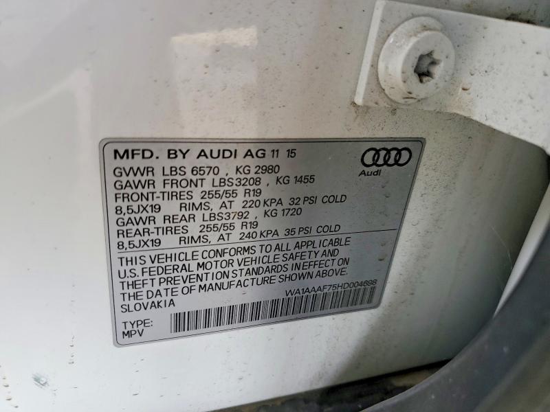 71712916 :رقم المزاد ، WA1AAAF75HD004698 vin ، 2017 Audi Q7 مزاد بيع