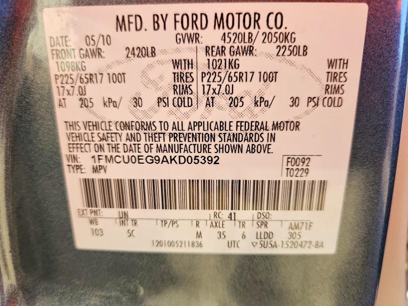 Aukcja sprzedaży 2010 Ford Escape, vin: 1FMCU0EG9AKD05392, numer aukcji: 71561196