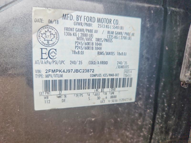 2018 Ford Edge მანქანა იყიდება აუქციონზე, vin: 2FMPK4J97JBC23872, აუქციონის ნომერი: 71265696