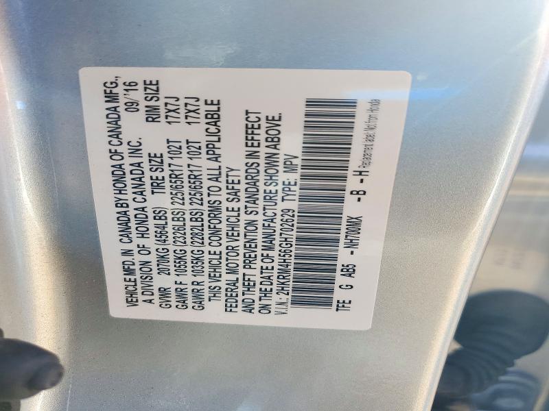 71810176 :رقم المزاد ، 2HKRM4H56GH702629 vin ، 2016 Honda Cr-v مزاد بيع