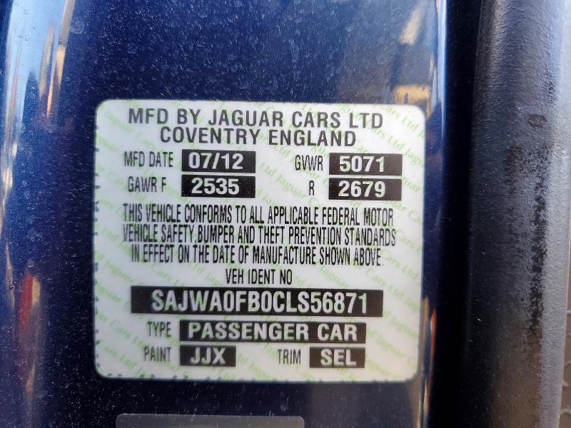 Aukcja sprzedaży 2012 Jaguar Xf, vin: SAJWA0FB0CLS56871, numer aukcji: 71924506