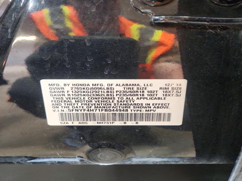 2015 Honda Pilot მანქანა იყიდება აუქციონზე, vin: 5FNYF4H71FB044948, აუქციონის ნომერი: 73787626