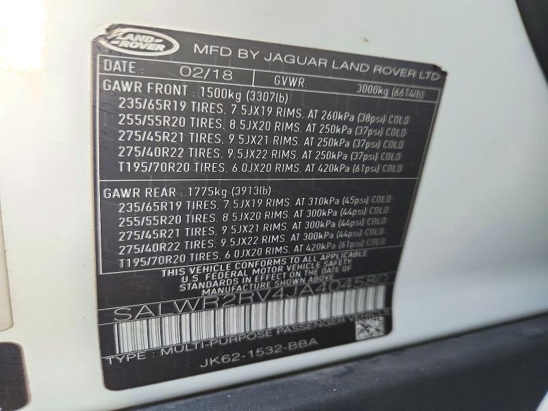 Aukcja sprzedaży 2018 Land Rover Range Rover Sport, vin: SALWR2RV4JA404580, numer aukcji: 72713176