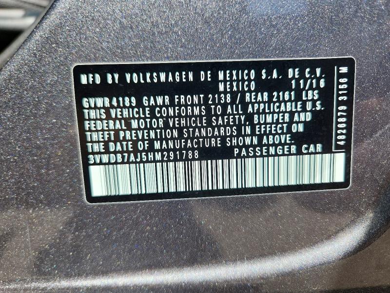Продажа на аукционе авто 2017 Volkswagen Jetta, vin: 3VWDB7AJ5HM291788, номер лота: 70945046