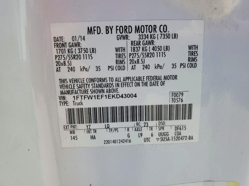 Продажа на аукционе авто 2014 Ford F150, vin: 1FTFW1EF1EKD43004, номер лота: 71909716