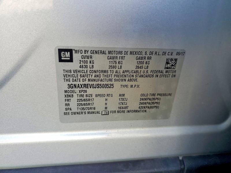 71464236 :رقم المزاد ، 3GNAXREV0JS500525 vin ، 2018 Chevrolet Equinox مزاد بيع