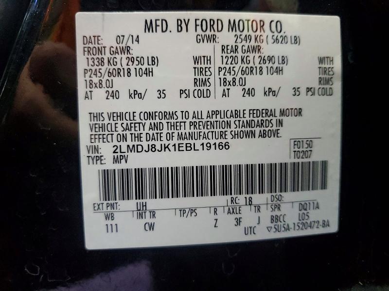 Продажа на аукционе авто 2014 Lincoln Mkx, vin: 2LMDJ8JK1EBL19166, номер лота: 71626816