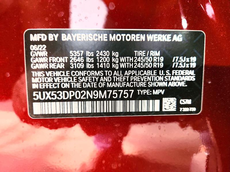 Продаж на аукціоні авто 2022 Bmw X3, vin: 5UX53DP02N9M75757, номер лоту: 71001696