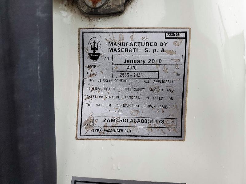 72257506 :رقم المزاد ، ZAM45GLA8A0051078 vin ، 2010 Maserati Granturismo مزاد بيع