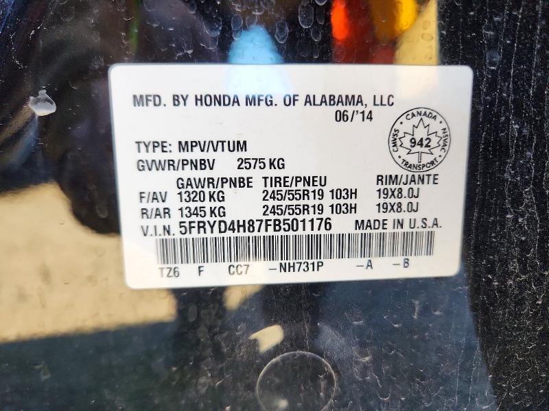 Продаж на аукціоні авто 2015 Acura Mdx, vin: 5FRYD4H87FB501176, номер лоту: 72760886