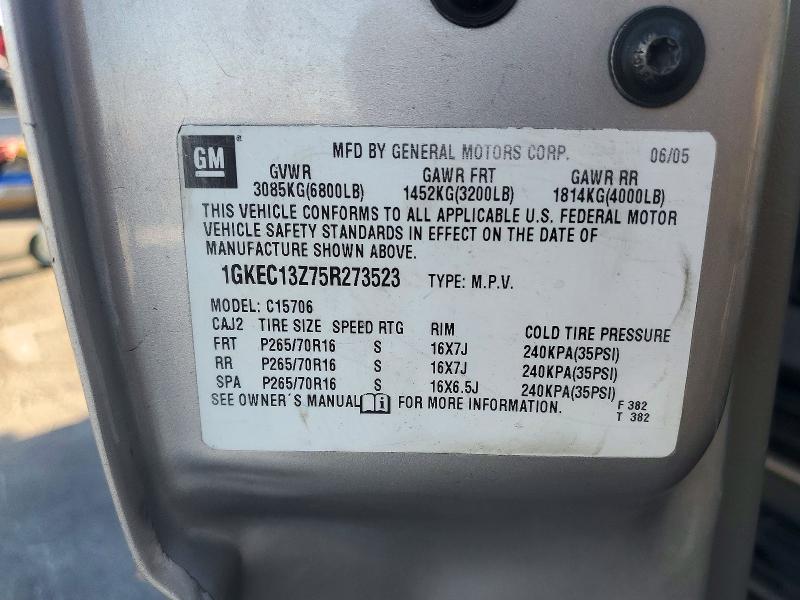 72625946 :رقم المزاد ، 1GKEC13Z75R273523 vin ، 2005 Gmc Yukon مزاد بيع